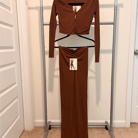 naked wardrobe Dresses & Skirts - Naked Wardrobe Chocolate Long Sleeve Dress Set